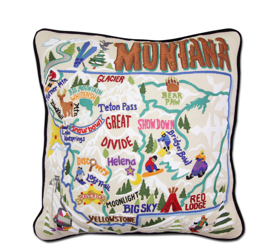 Ski Montana Hand - Embroidered Pillow - Veranda Cafe & Mercantile