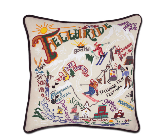 Ski Telluride Hand - Embroidered Pillow - Veranda Cafe & Mercantile