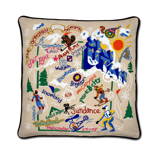 Ski Utah Hand - Embroidered Pillow - Veranda Cafe & Mercantile