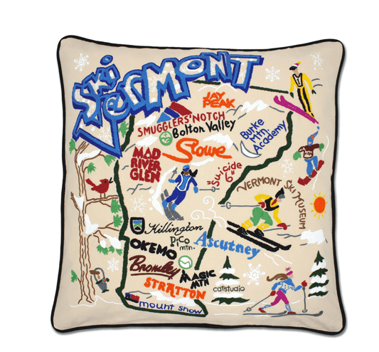 Ski Vermont Hand - Embroidered Pillow - Veranda Cafe & Mercantile