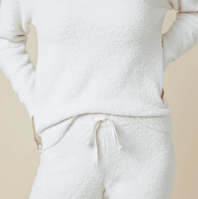 Solid Marshmallow V - Neck Lounge Set - Almond - Veranda Cafe & Mercantile