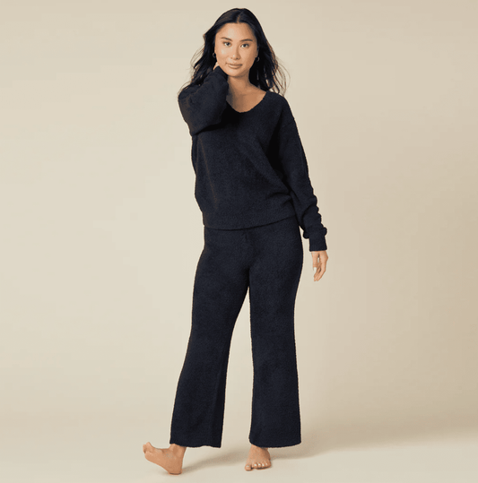 Solid Marshmallow V - Neck Lounge Set - Black - Veranda Cafe & Mercantile