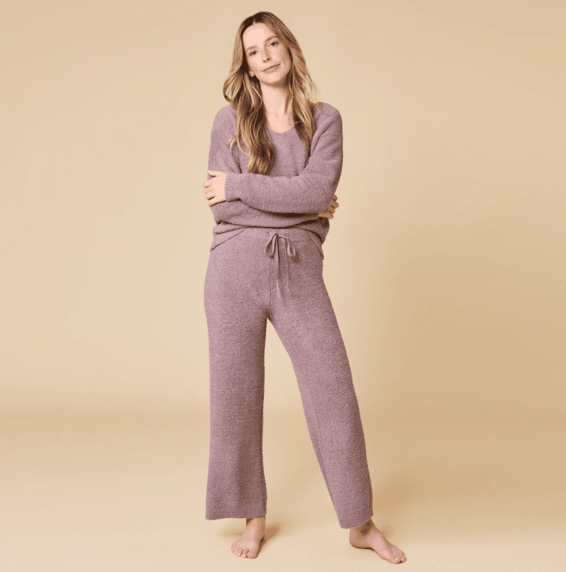 Solid Marshmallow V - Neck Lounge Set - Driftwood - Veranda Cafe & Mercantile
