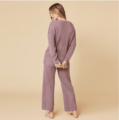 Solid Marshmallow V - Neck Lounge Set - Driftwood - Veranda Cafe & Mercantile