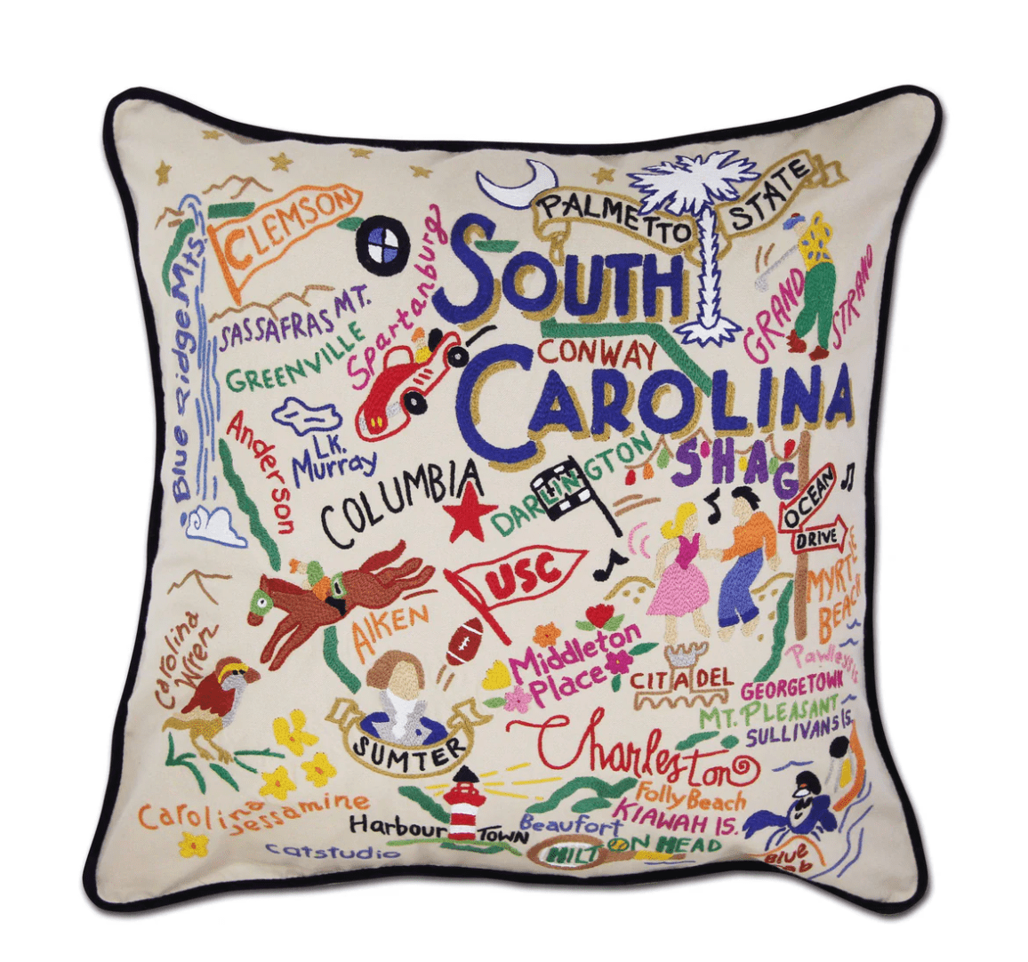 South Carolina Hand - Embroidered Pillow - Veranda Cafe & Mercantile