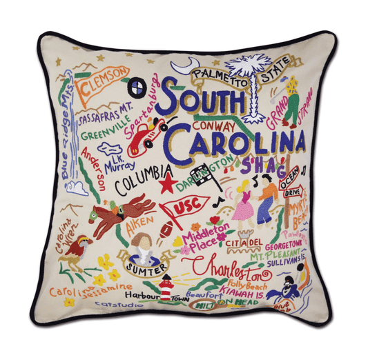 South Carolina Hand - Embroidered Pillow - Veranda Cafe & Mercantile