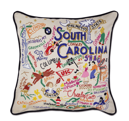 South Carolina Hand - Embroidered Pillow - Veranda Cafe & Mercantile