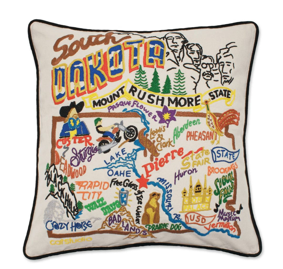 South Dakota Hand - Embroidered Pillow - Veranda Cafe & Mercantile