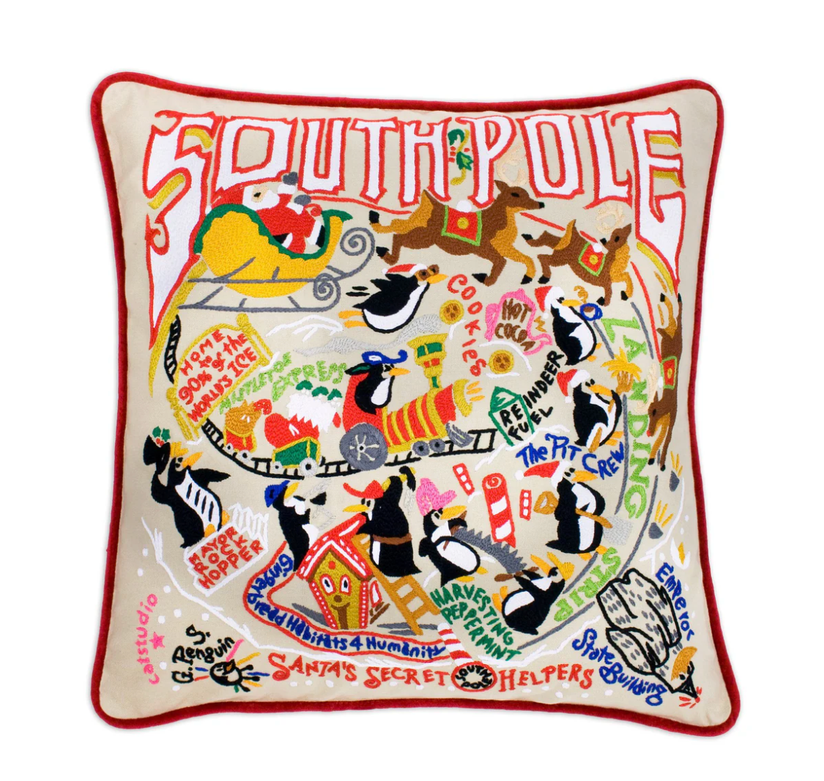 South Pole Hand - Embroidered Pillow - Veranda Cafe & Mercantile