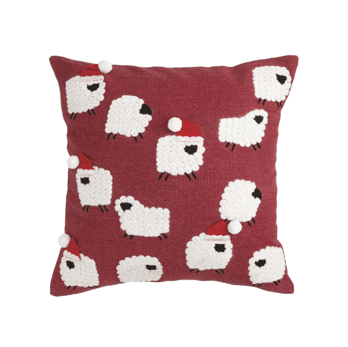 Square Farm Dhurrie Pillow with Santa Sheep - Veranda Cafe & Mercantile