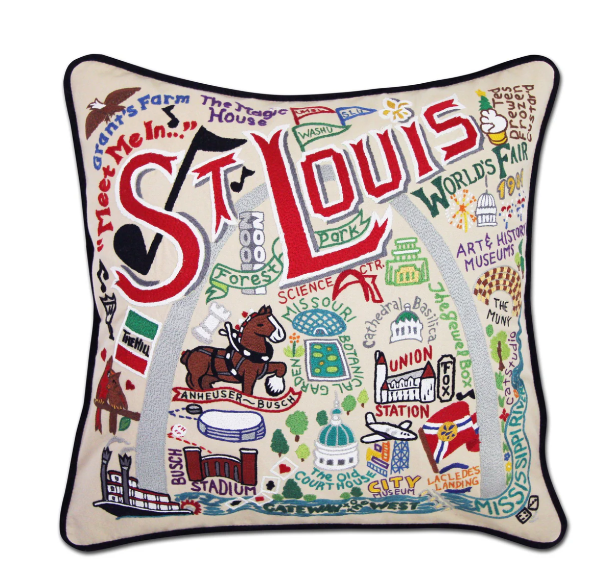 St. Louis Hand - Embroidered Pillow - Veranda Cafe & Mercantile