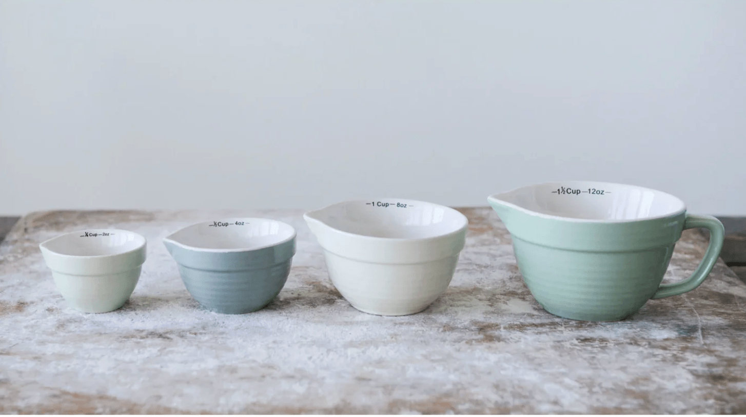Stoneware Batter Bowl Measuring Cups - Set of 4 - Veranda Cafe & Mercantile
