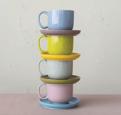 Stoneware Mug with Saucer - Veranda Cafe & Mercantile