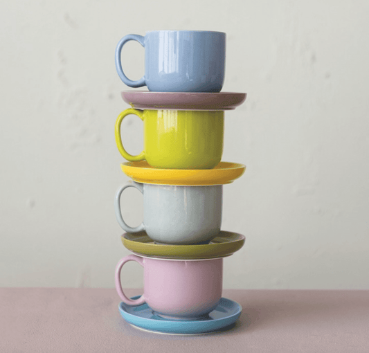 Stoneware Mug with Saucer - Veranda Cafe & Mercantile