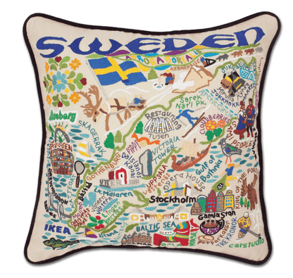 Sweden Hand - Embroidered Pillow - Veranda Cafe & Mercantile