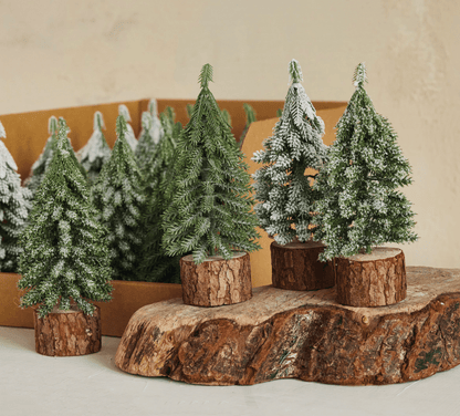 Tall Faux Evergreen Tree with Natural Wood Slice Base - 7.5"H - Veranda Cafe & Mercantile