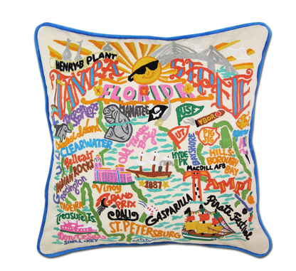 Tampa - St. Pete Hand - Embroidered Pillow - Veranda Cafe & Mercantile