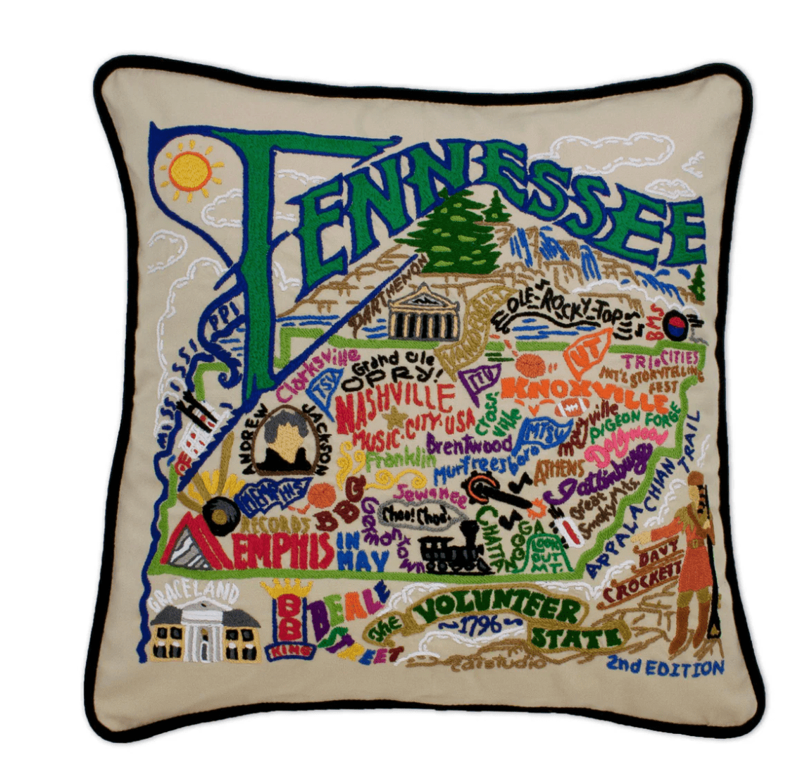 Tennessee Hand - Embroidered Pillow - Veranda Cafe & Mercantile