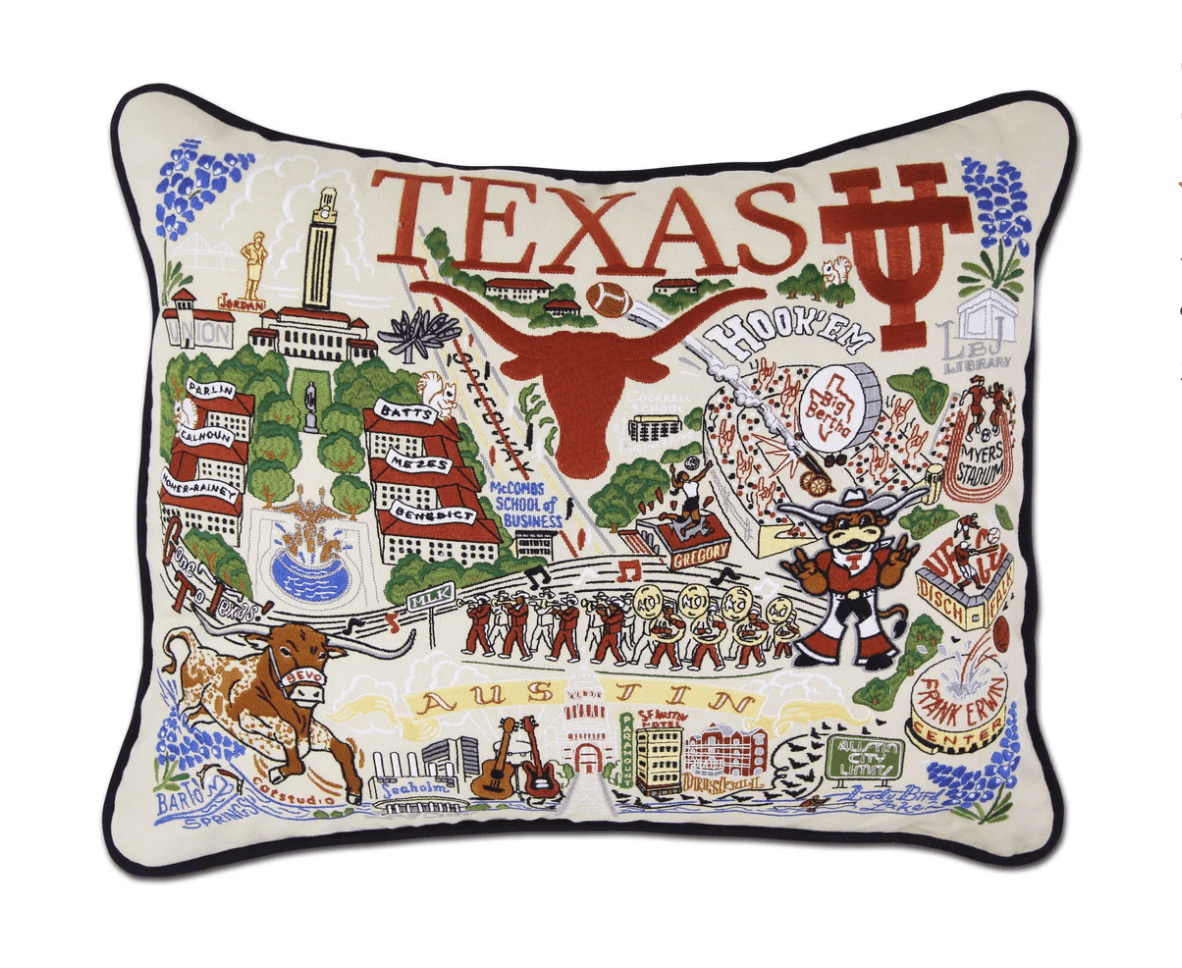 Texas, University of Embroidered Pillow - Veranda Cafe & Mercantile