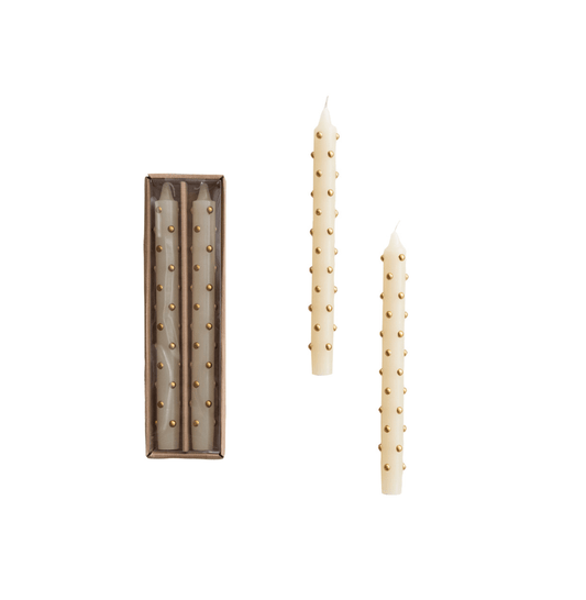 Unscented 10" Taper Candles with 3D Clear & Gold Dots — Set of 2 - Veranda Cafe & Mercantile