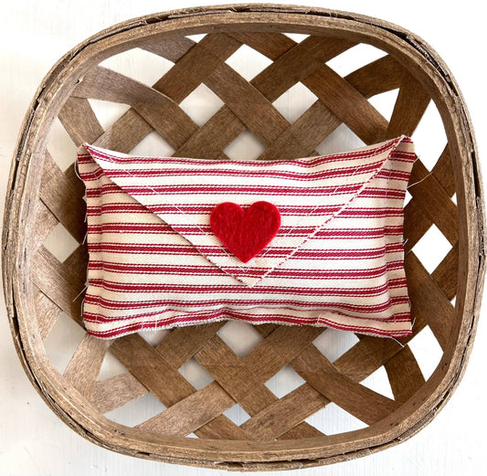 Valentine Love Letter Mini Pillow - Red Ticking - Veranda Cafe & Mercantile