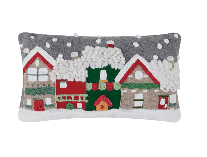 Village Felt Embroidered Pillow - Veranda Cafe & Mercantile