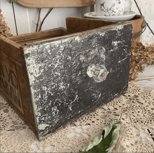 Vintage Black Advertising Wood Crate Drawer - Veranda Cafe & Mercantile