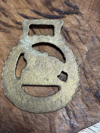 Vintage Brass Horse Medallion with Bull Figure - Veranda Cafe & Mercantile