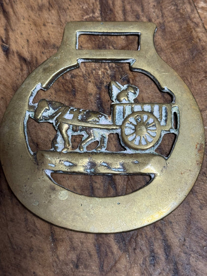 Vintage English Horse Brass Medallion – Horse and Cart Design - Veranda Cafe & Mercantile