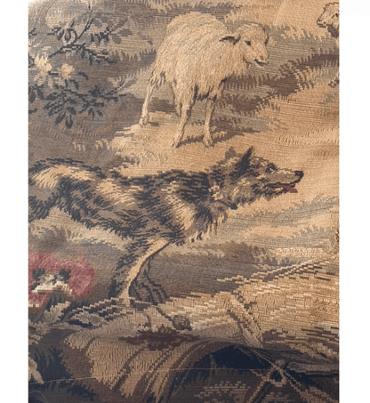 Vintage French Tapestry with Wolf and Sheep - Veranda Cafe & Mercantile