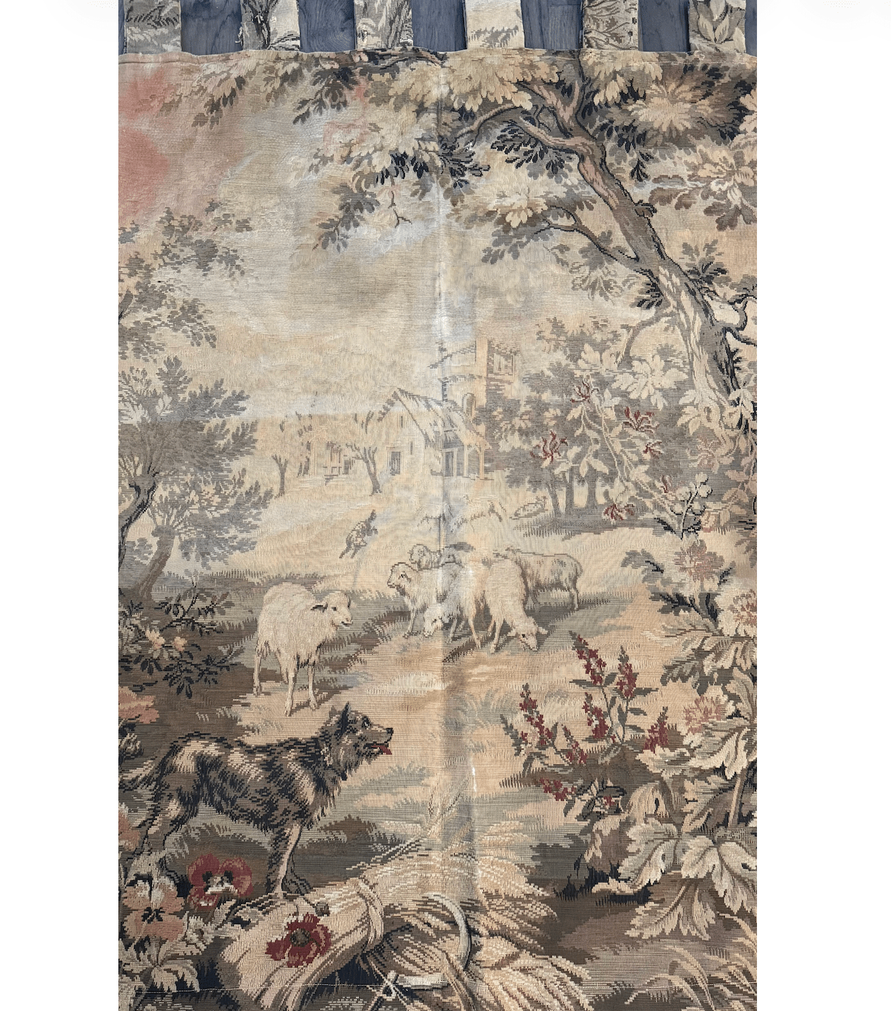 Vintage French Tapestry with Wolf and Sheep - Veranda Cafe & Mercantile