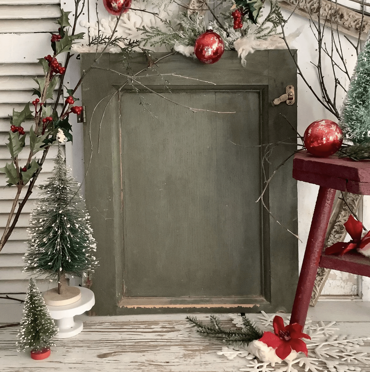 Vintage Green Wood Cabinet Cupboard Door - Veranda Cafe & Mercantile
