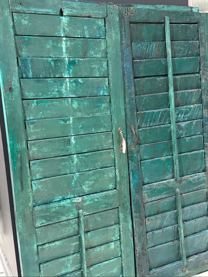 Vintage Green Wooden Louvered Shutters - Veranda Cafe & Mercantile