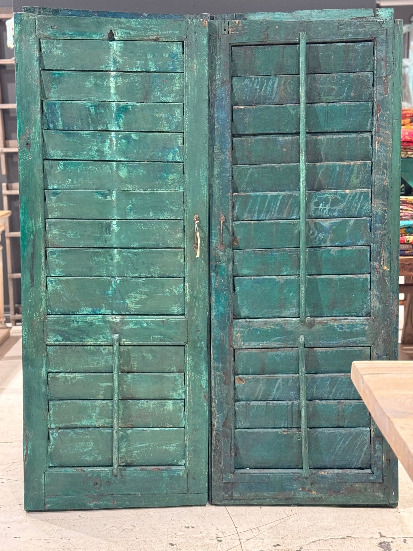 Vintage Green Wooden Louvered Shutters - Veranda Cafe & Mercantile