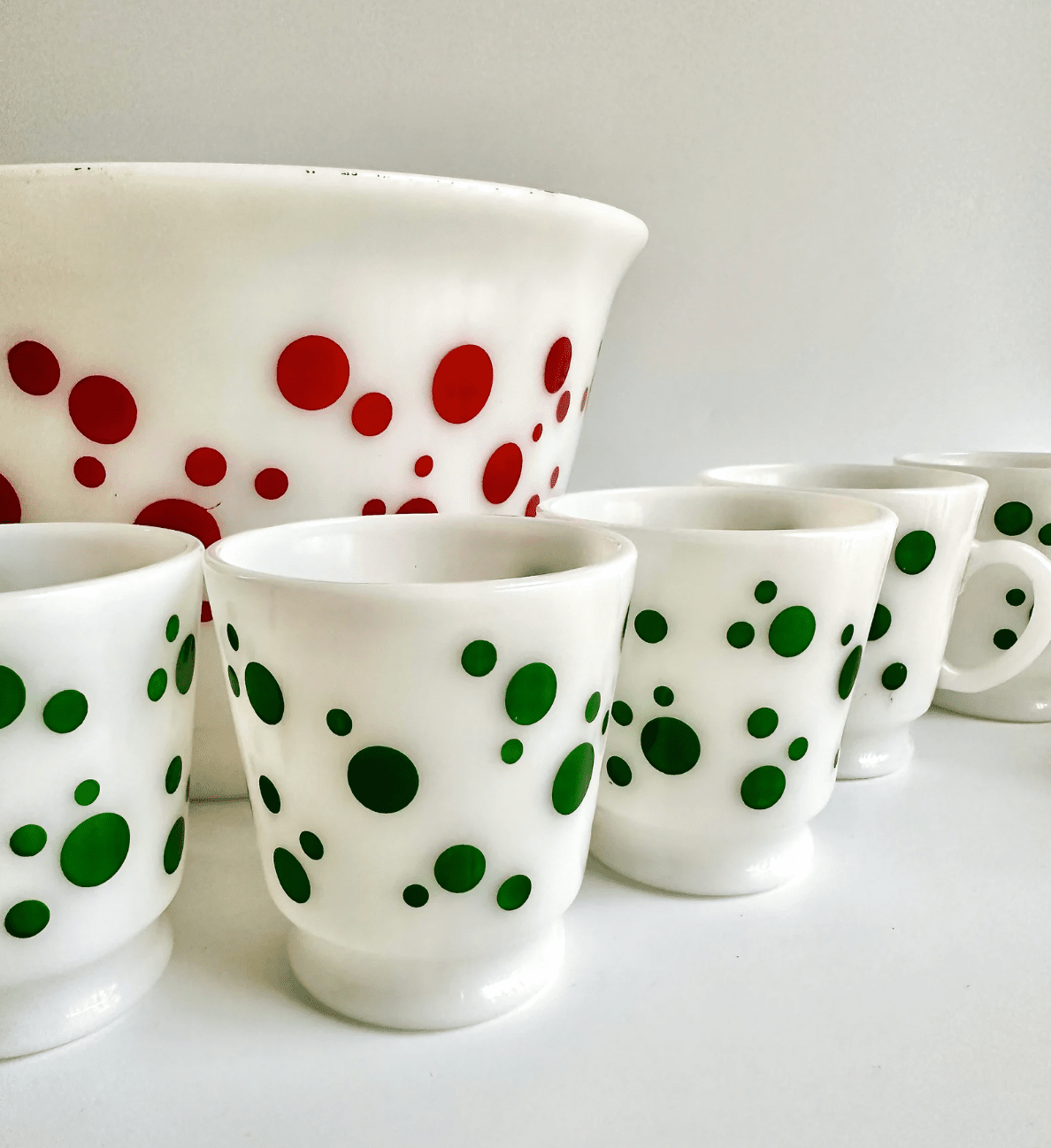 Vintage Hazel Atlas Green Polka Dot Pattern Milk Glass Mug - Veranda Cafe & Mercantile