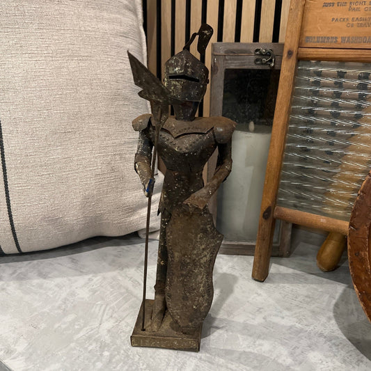 Vintage Metal Knight Armor Statue with Halberd - Veranda Cafe & Mercantile