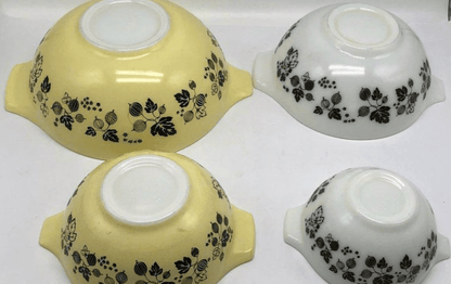 Vintage Pyrex Gooseberry Yellow White Black Cinderella Mixing Bowl Set - Veranda Cafe & Mercantile