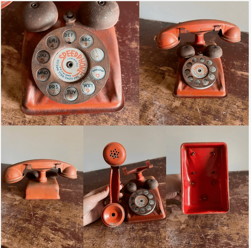 Vintage Red Tin Speedphone Toy Telephone - Veranda Cafe & Mercantile