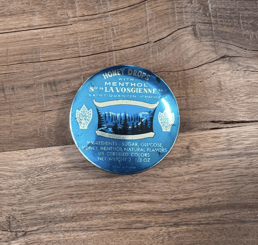 Vintage Tin Container for De La Vosgienne Honey Menthol Drops - Veranda Cafe & Mercantile