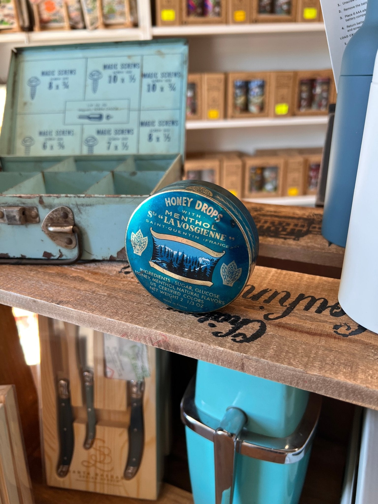 Vintage Tin Container for De La Vosgienne Honey Menthol Drops - Veranda Cafe & Mercantile