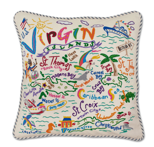 Virgin Islands Hand - Embroidered Pillow - Veranda Cafe & Mercantile