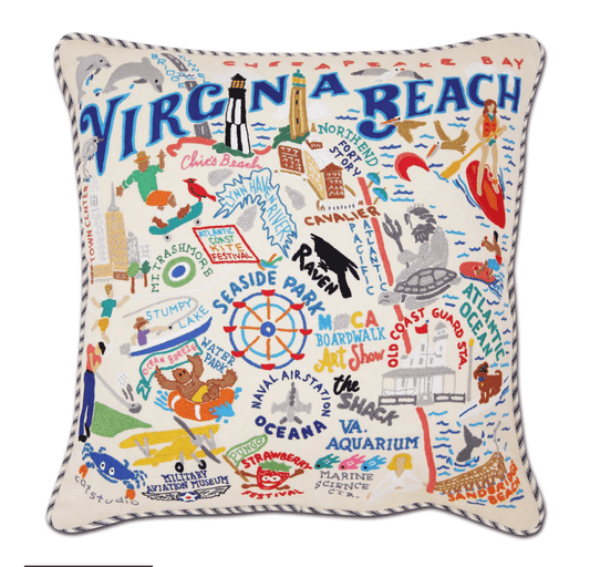 Virginia Beach Hand - Embroidered Pillow - Veranda Cafe & Mercantile