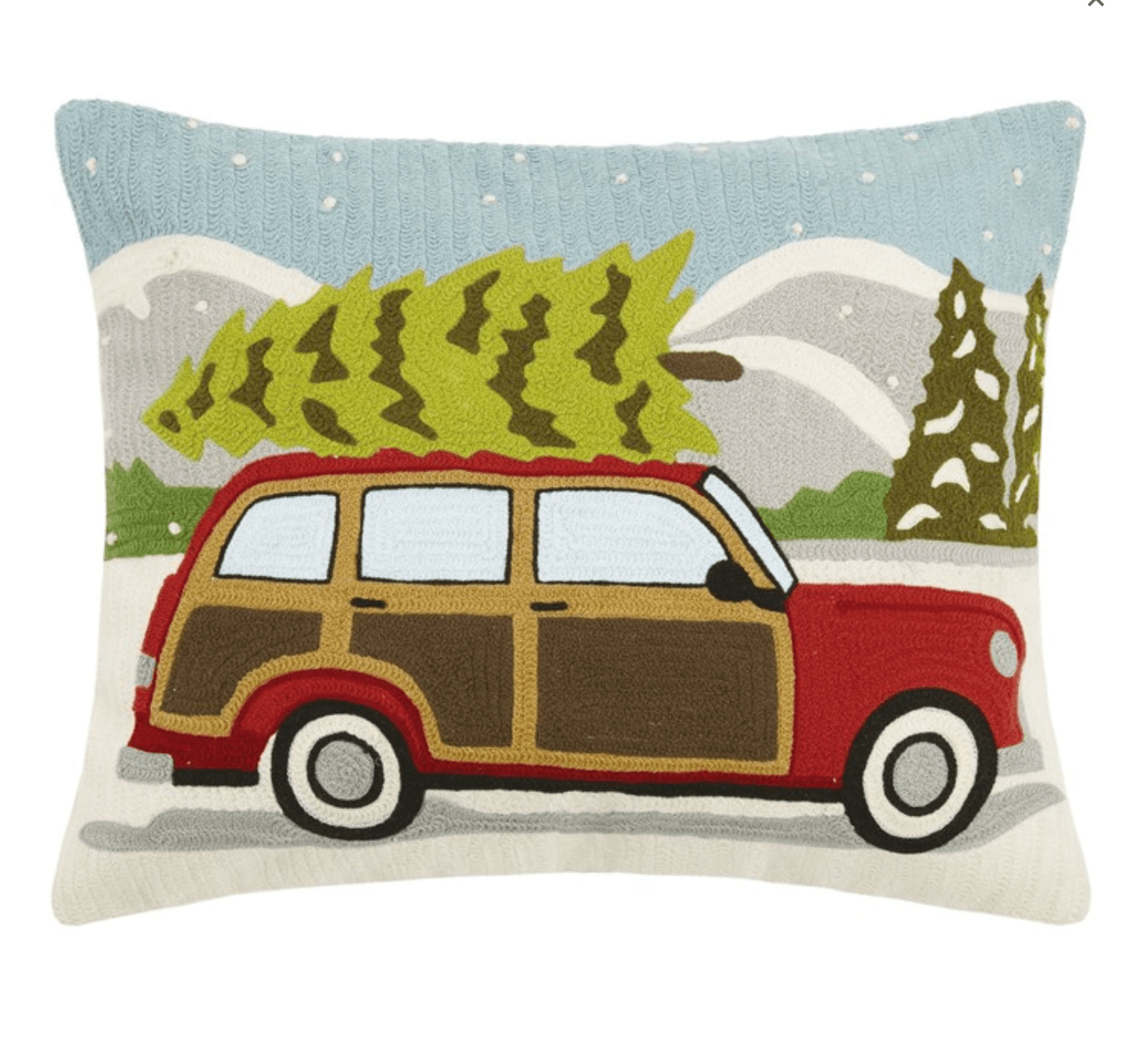 Wagon Tree Crewel Embroidered Pillow Poly Filled - Veranda Cafe & Mercantile