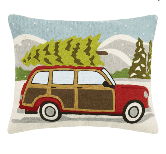 Wagon Tree Crewel Embroidered Pillow Poly Filled - Veranda Cafe & Mercantile