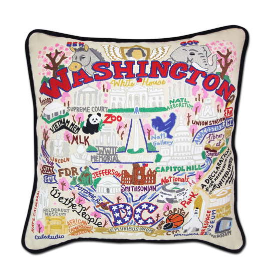 Washington DC Hand - Embroidered Pillow - Veranda Cafe & Mercantile