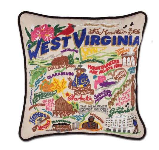 West Virginia Hand - Embroidered Pillow - Veranda Cafe & Mercantile