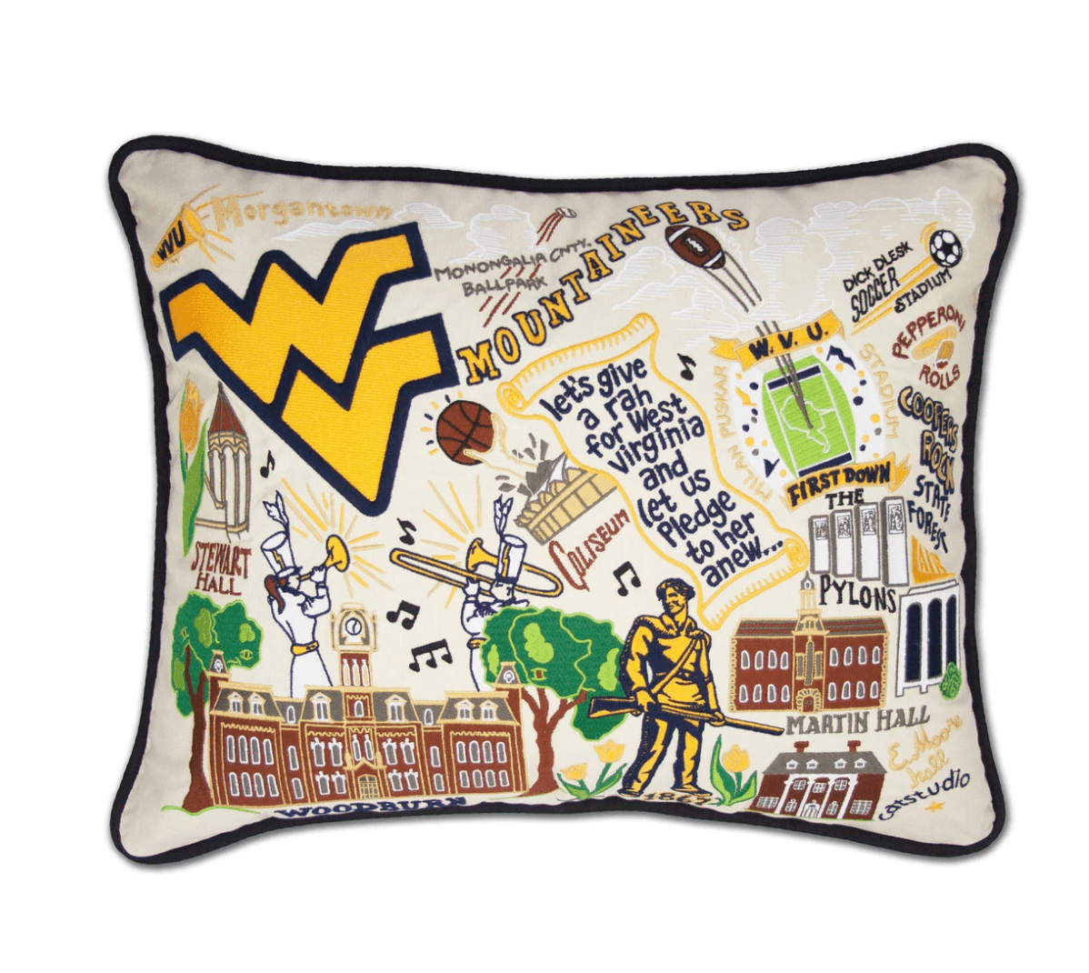 West Virginia University Embroidered Pillow - Veranda Cafe & Mercantile