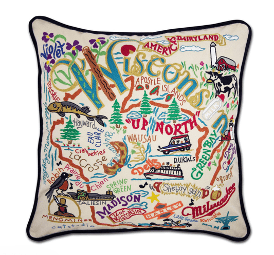 Wisconsin Hand - Embroidered Pillow - Veranda Cafe & Mercantile