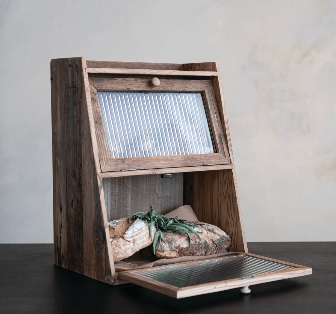 Wood Wall Cabinet with Fluted Glass Doors - Veranda Cafe & Mercantile