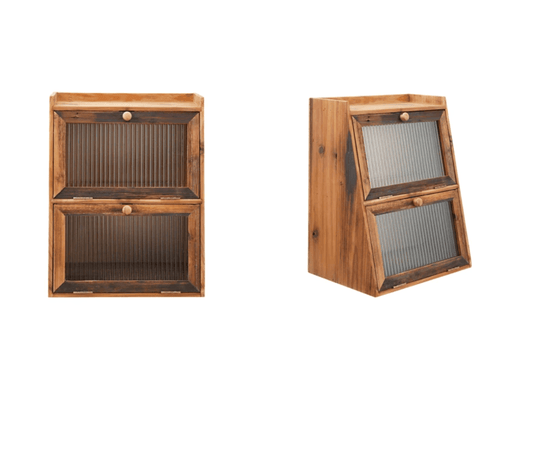 Wood Wall Cabinet with Fluted Glass Doors - Veranda Cafe & Mercantile